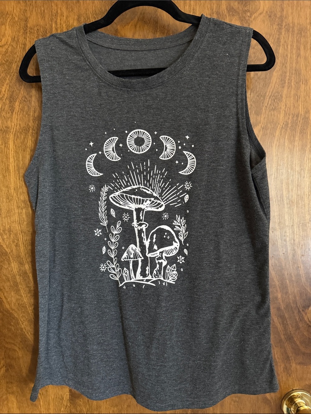 Charcoal Graphic Mushroom Tank Top - White Print